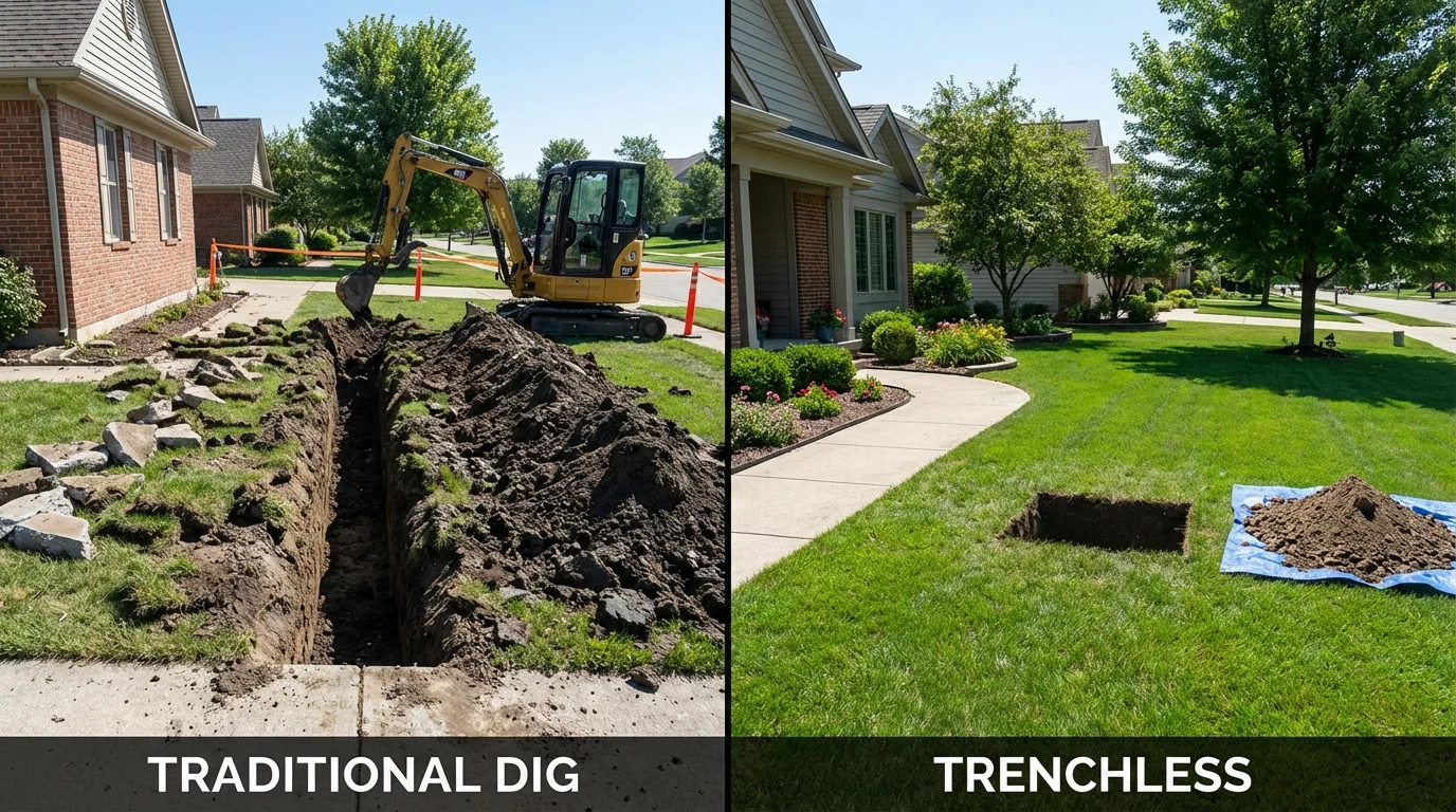 Trenchless sewer repair with minimal yard damage versus traditional excavation in Collins, MS